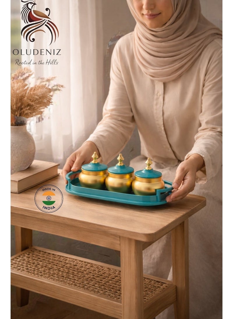 أولودينيز  طقم تقديم فاخر بتصميم رمضاني – أوعية معدنية بلمسة ذهبية مع صينية فاخرة للتقديم والضيافة - Image 5